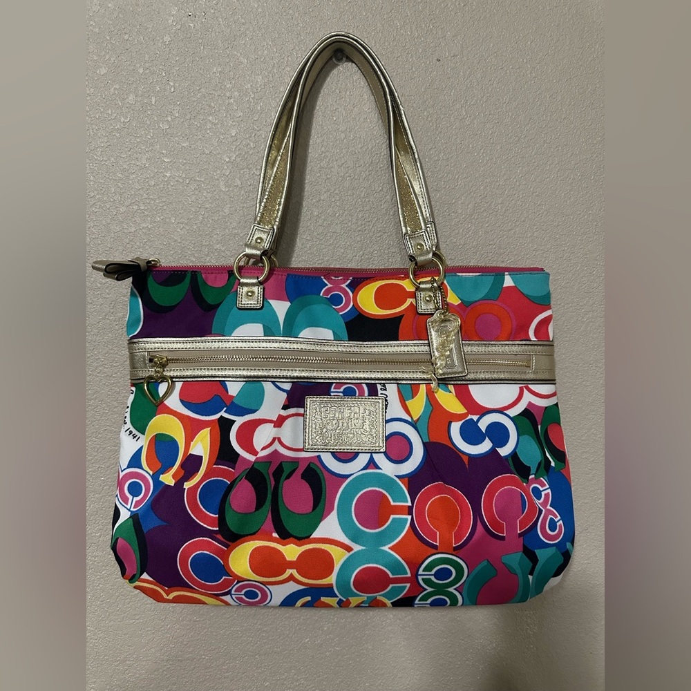 Coach Multicolor Tote with Gold Accents